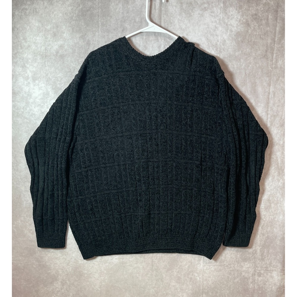 Bachrach Sweater Mens XL Black Wool Acrylic Knit Crew Neck Casual Bulgaria Made